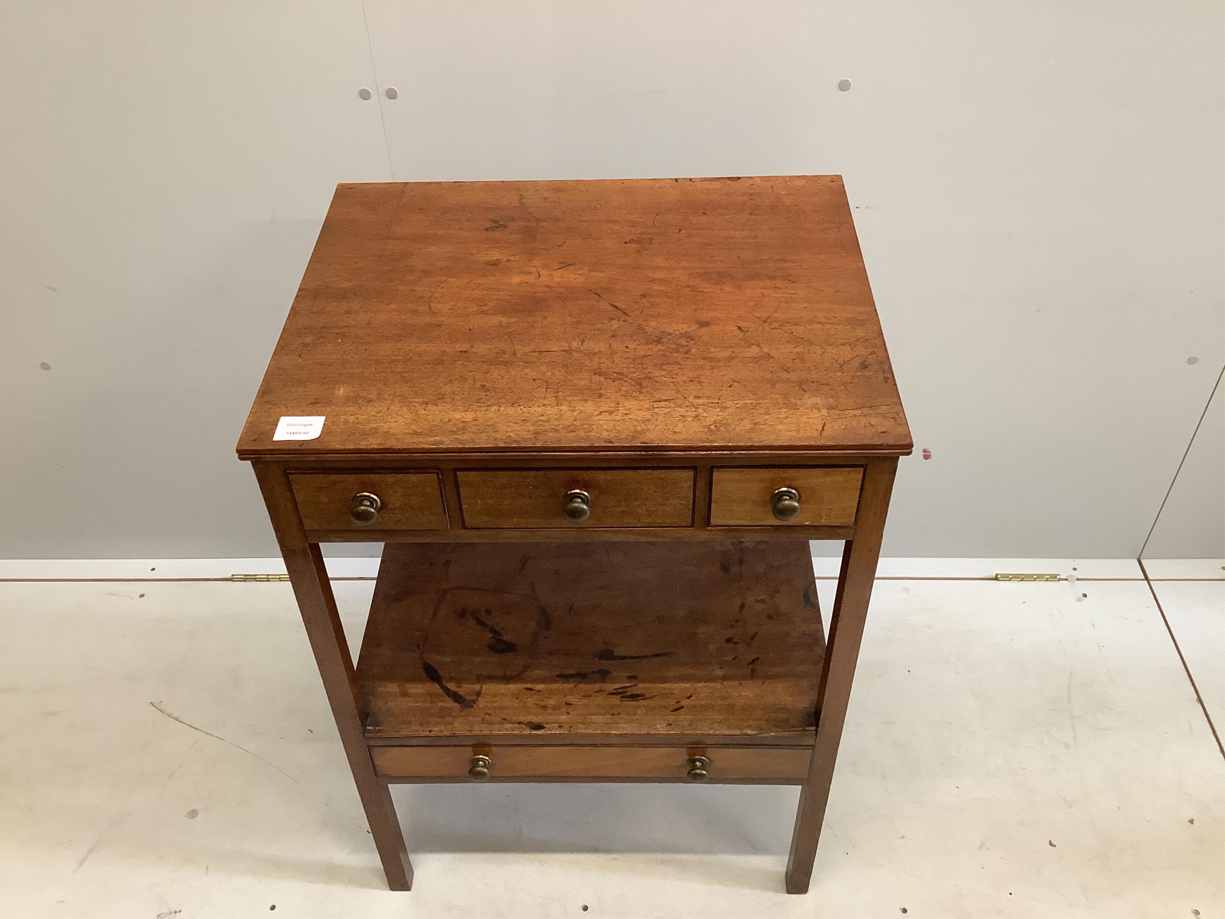 A George III mahogany two tier washstand, width 59cm, depth 46cm, height 85cm. Condition - fair